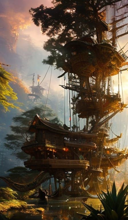Pirate Ship Treehouse: Hyperdetailed Concept Art