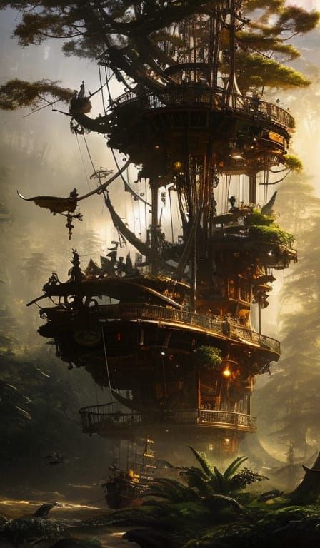 Pirate Ship Treehouse: Hyperdetailed Concept Art