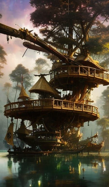 Pirate Ship Treehouse: Hyperdetailed Concept Art