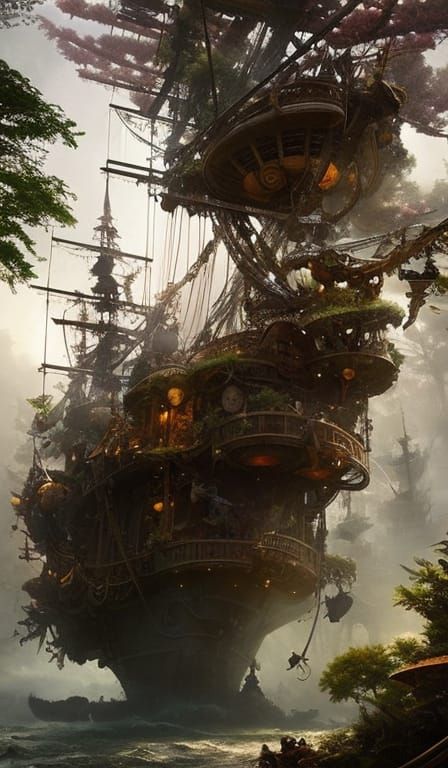 Pirate Ship Treehouse: Hyperdetailed Concept Art
