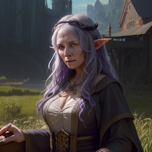 Elf Priestess on Riverboat, Dark Fantasy Concept Art