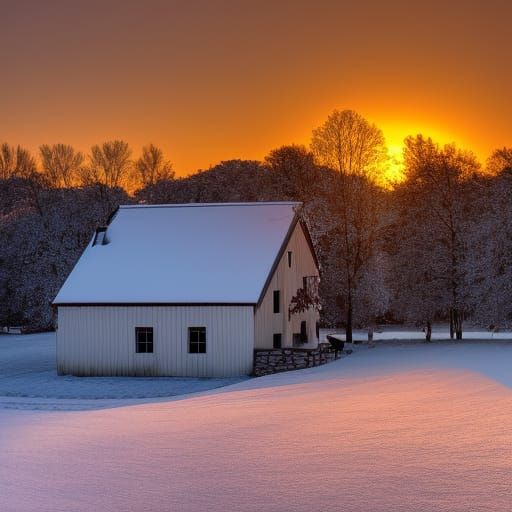 Winter Farmhouse Sunset: Professional Photography