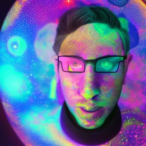 Holographic Astral Cosmic Illustration in Mixed Media