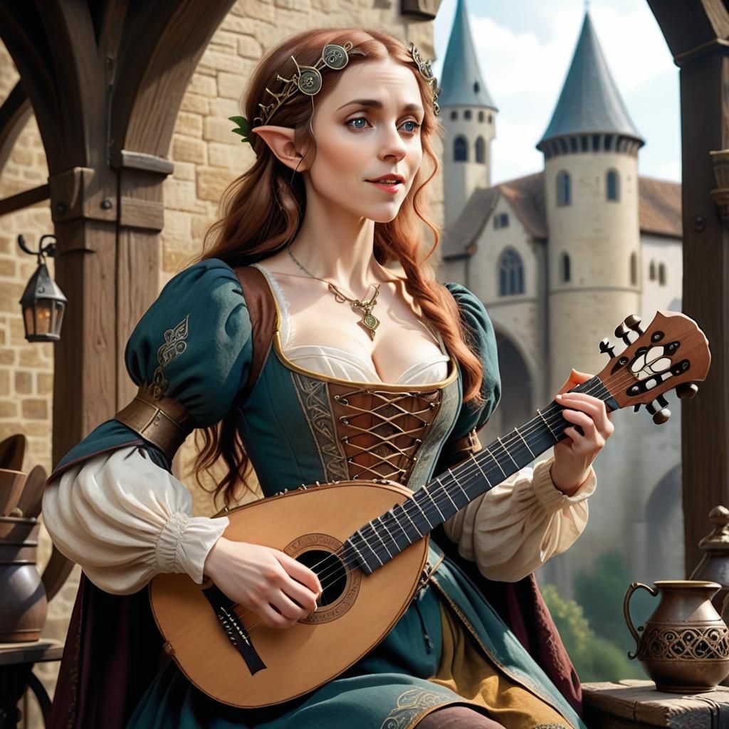 Steampunk Half-Elf Bard with Enchanted Lute