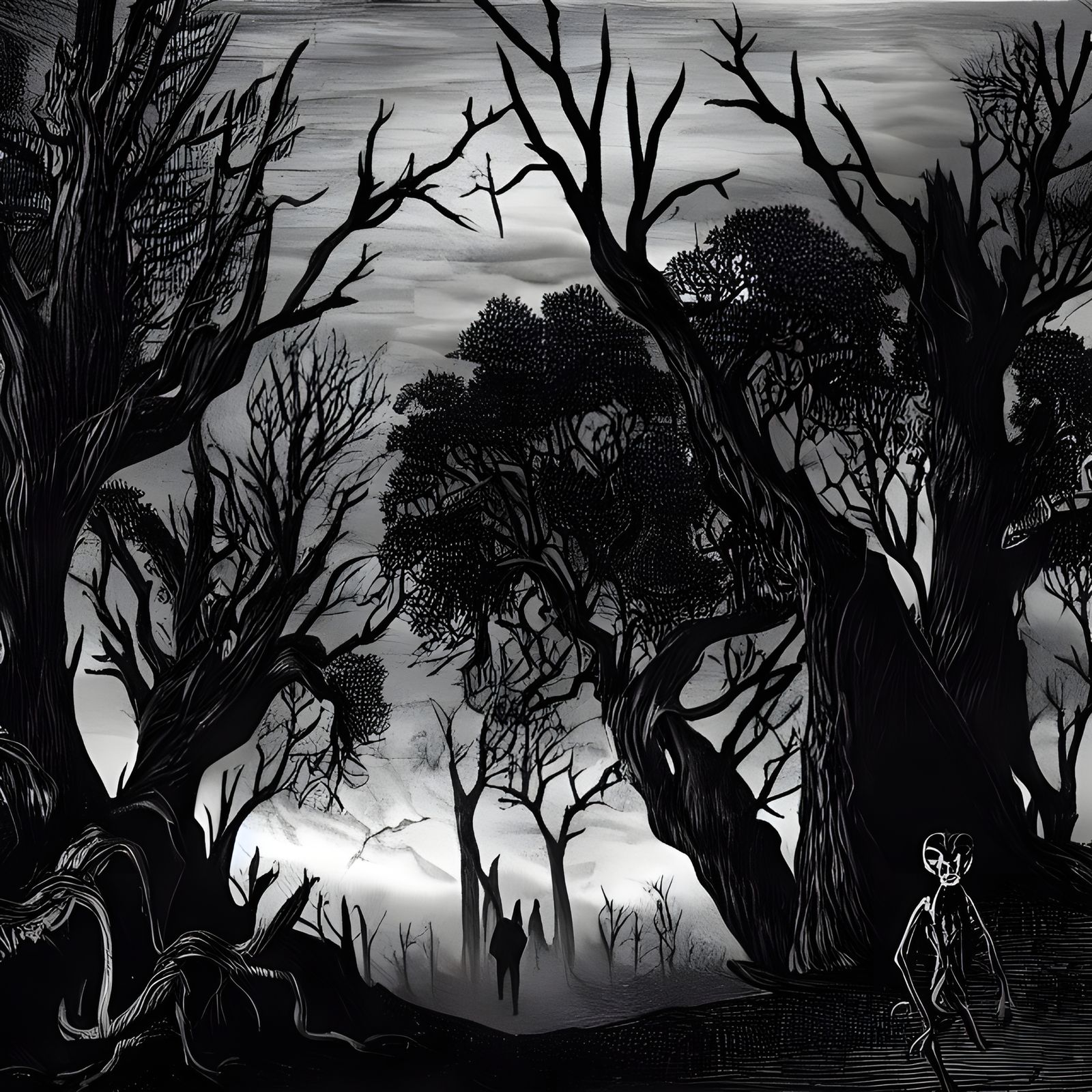 Dark Magical Fantasy Landscape with Evil Creatures