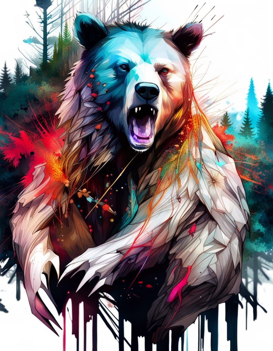 Bear Spirit Digital Art in Splash Art Style