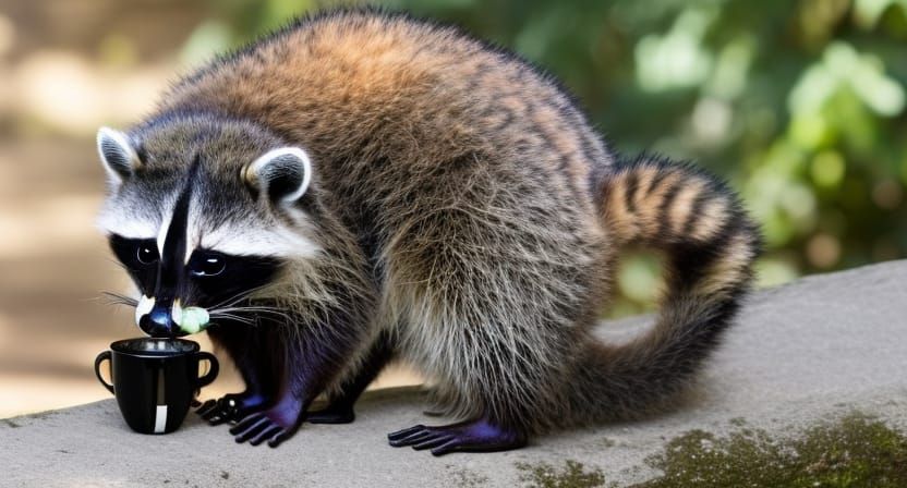 Humorous Raccoon Coffee Meme with Grumpy Expression