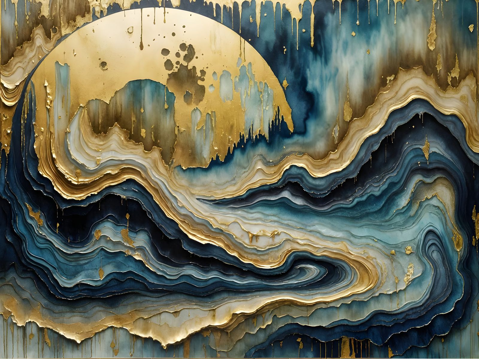Surreal Watercolour Dreamscape with Golden Glitch