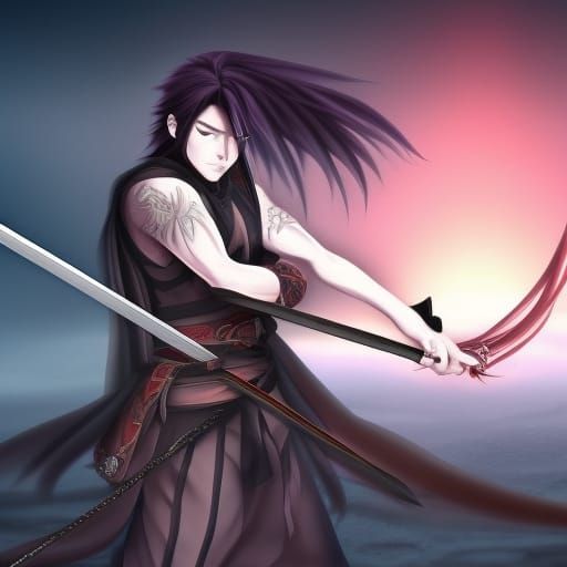 Gothic Anime Warrior with Katana in Detailed Matte Painting