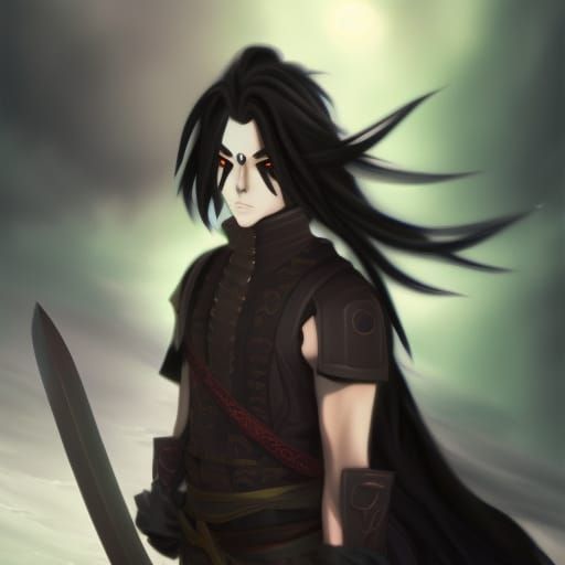Gothic Anime Warrior with Katana, Detailed Digital Art
