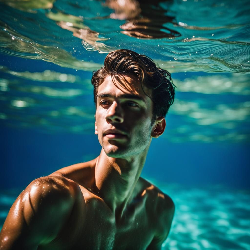 Underwater Photography of a Young Man Swimming