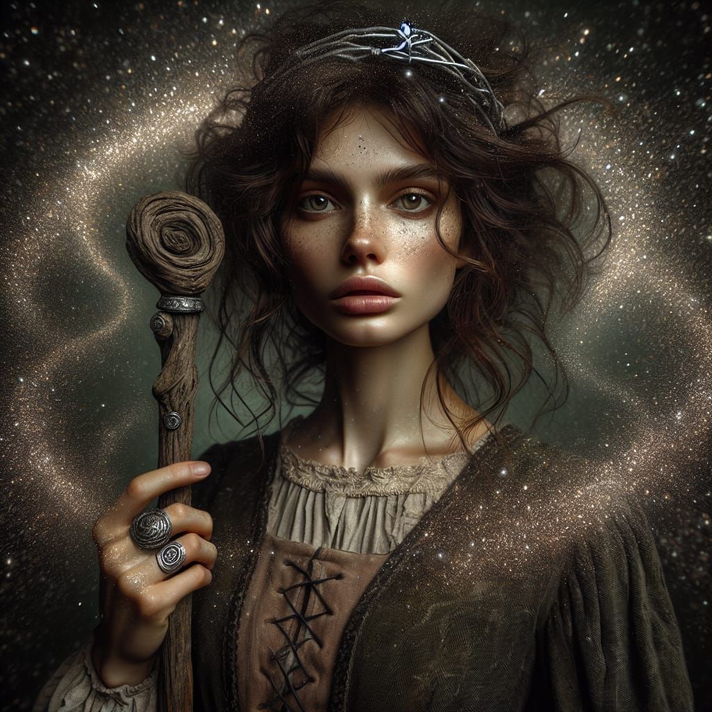 Hypermaximalist Woman with Staff and Silver Circlet