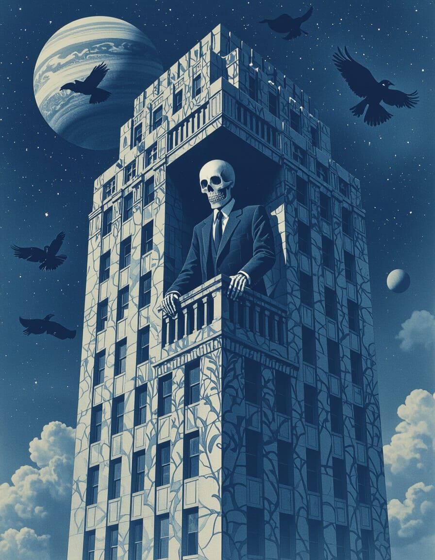 Skeleton Executive Death in Art Deco Office Building