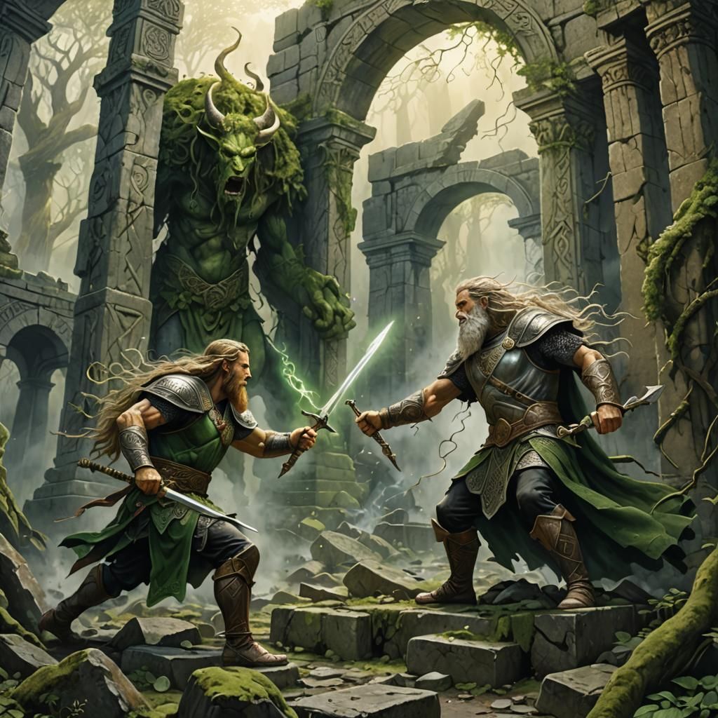 Celtic Gods Duel in Ancient Ruins