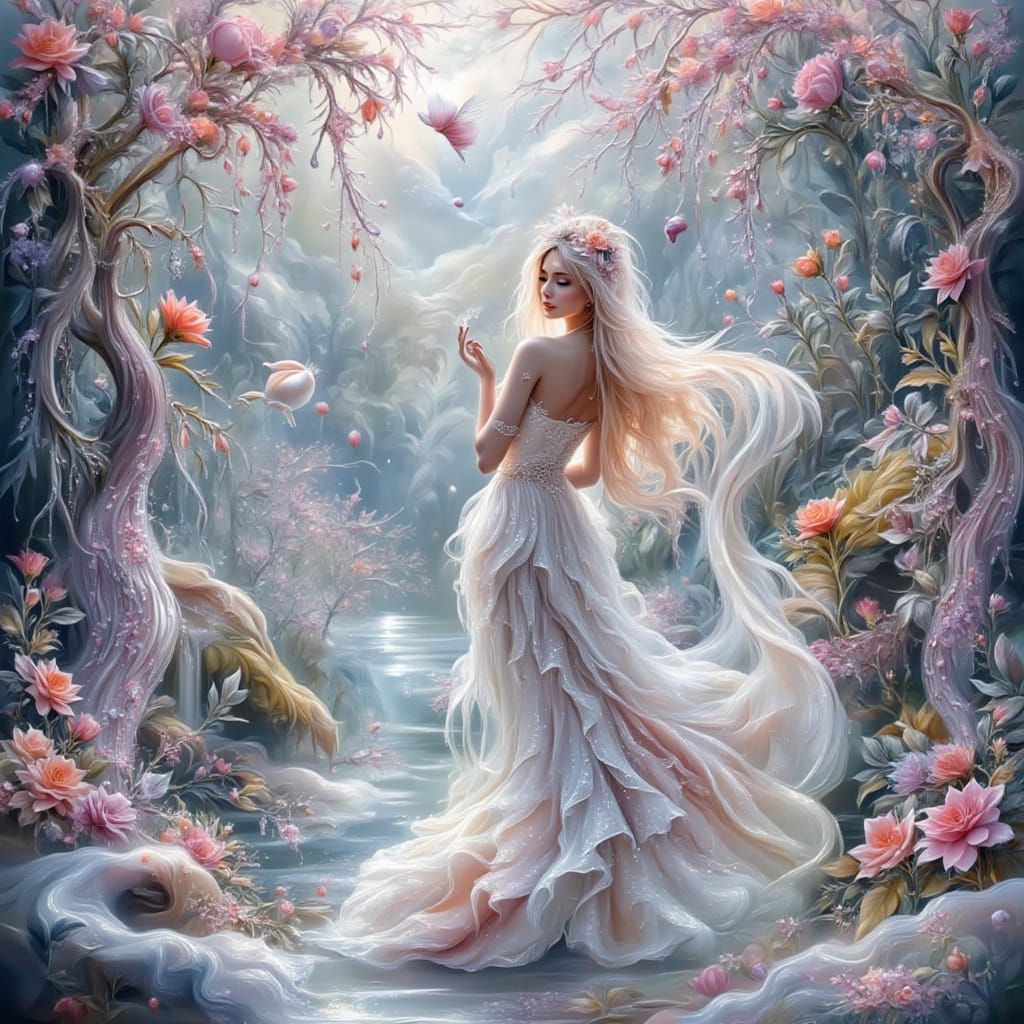 Whimsical Futuristic Anime Girl with Alien Flowers