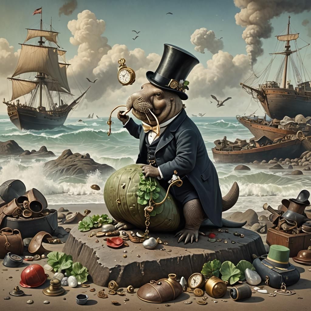 Whimsical Walrus Pontificates at Low Tide