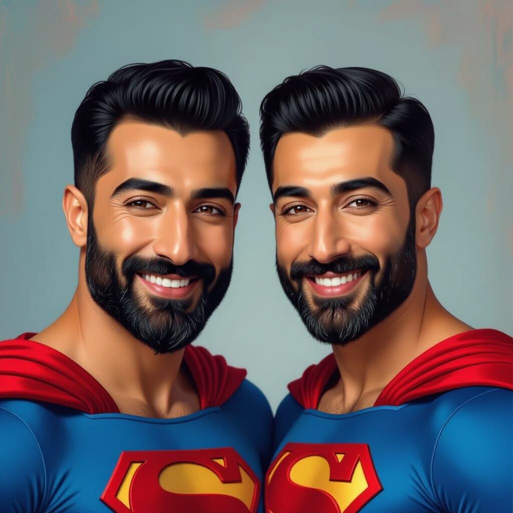 Handsome Superman Couple Portrait in Mixed Media Style