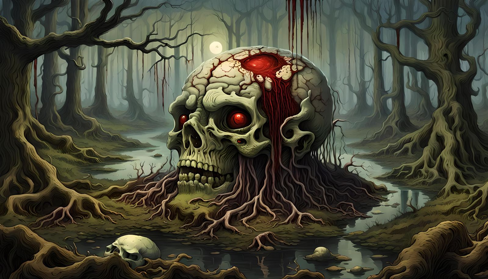 Horrific Fungus-Infected Brain in a Swamp