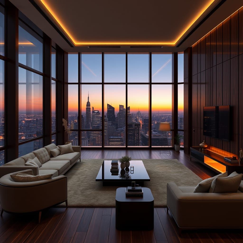 Futuristic Luxurious Apartment with Cityscape View