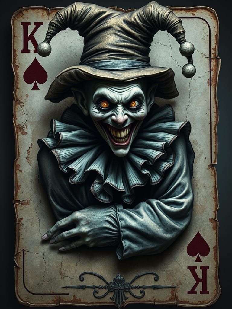 Creepy Jester Emerges from Haunted Playing Card