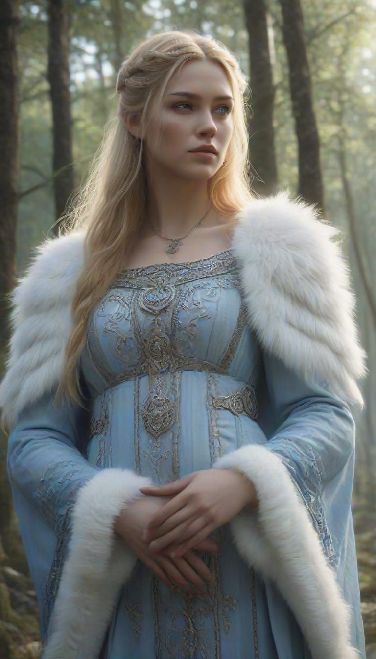 Freya, Norse Goddess, Glows with Pregnancy in Enchanted Fore...