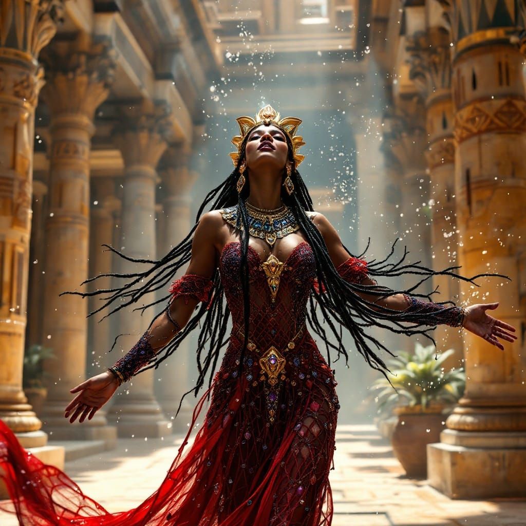 Ancient Egyptian Goddess Apertra Sings in Temple Courtyard
