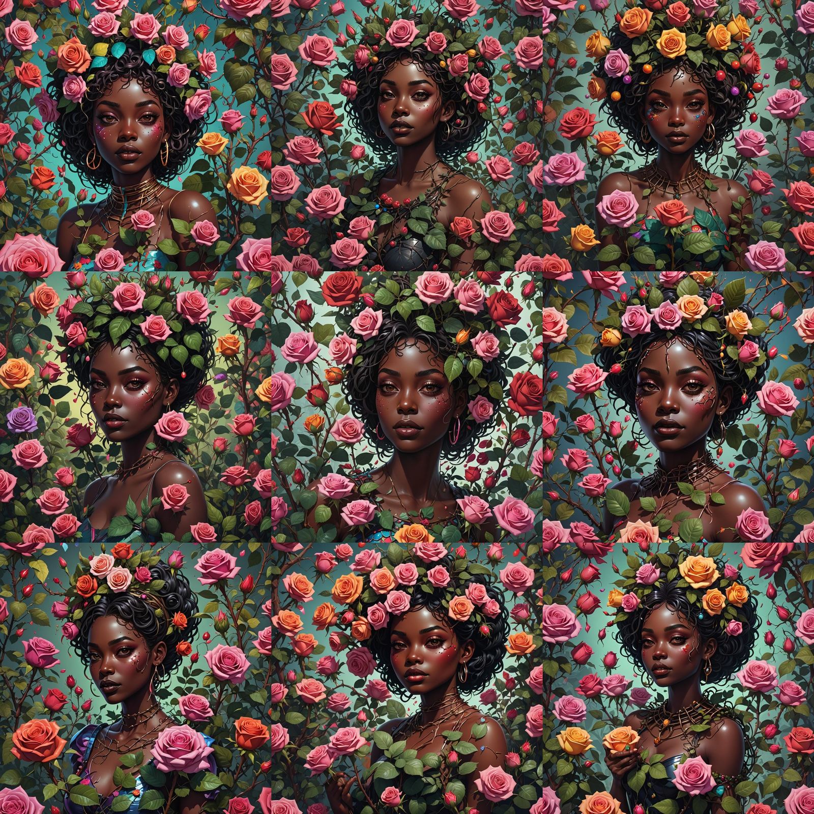 Dark Skin Plant Girl in Candy Art Style