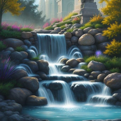 Hyperrealistic Fountains Flowing with Colorful Mist