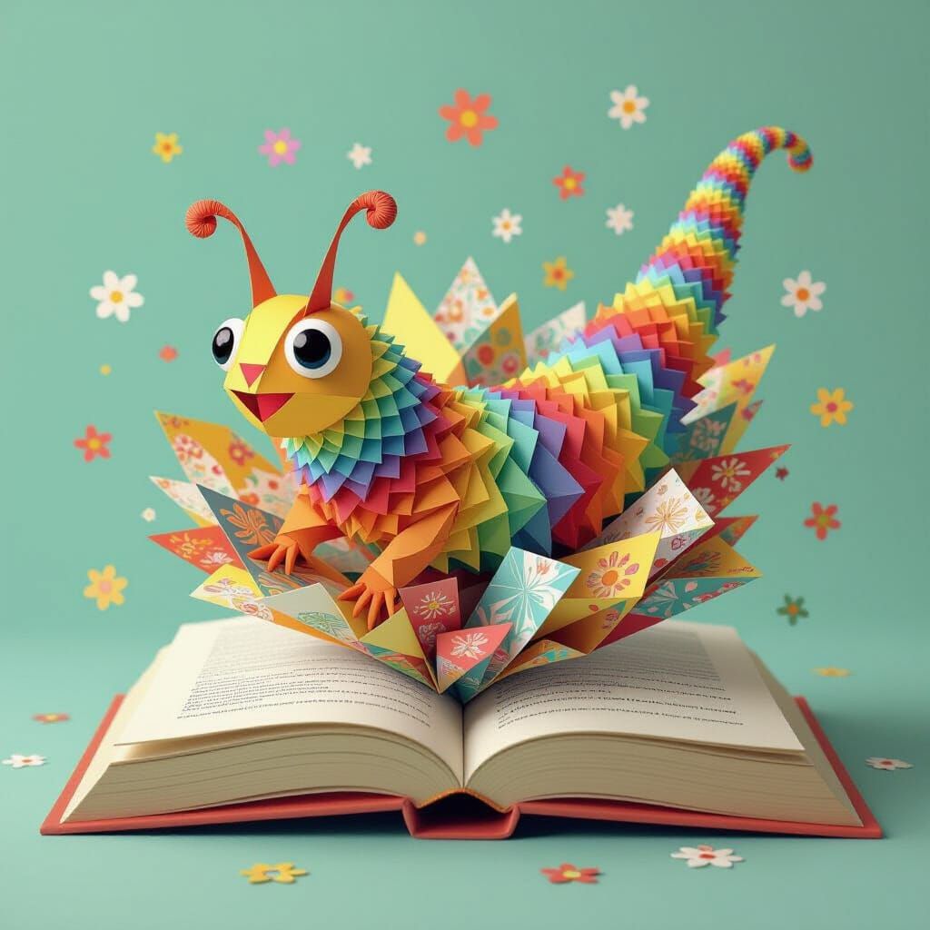 Origami Caterpillar Swirls in 3D Pop Art Explosion