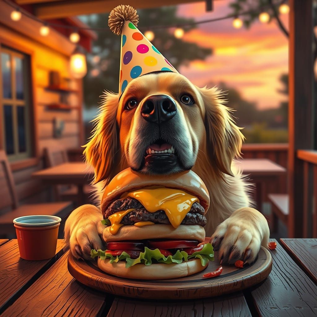 Canine Gourmet in Futuristic Summer Evening