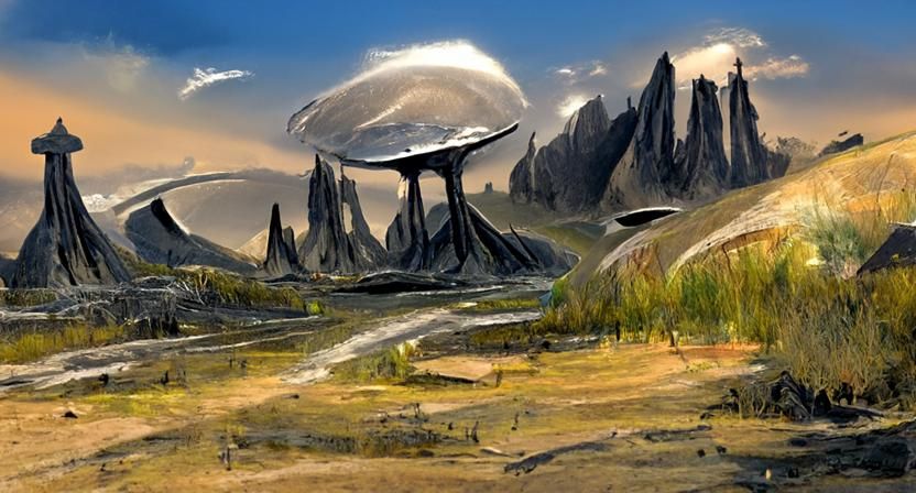 Extraterrestrial Landscape Concept Art in Comic Book Style