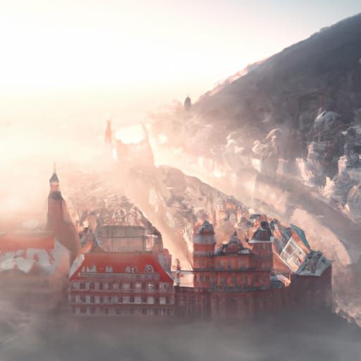 Heidelberg Germany Drone View in Winter Fog