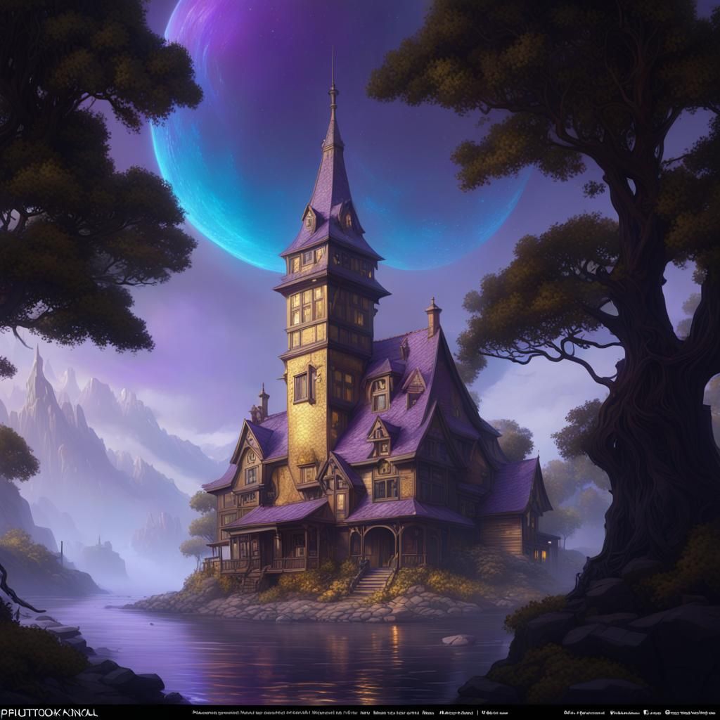 Dark Fantasy House with Golden Shingles