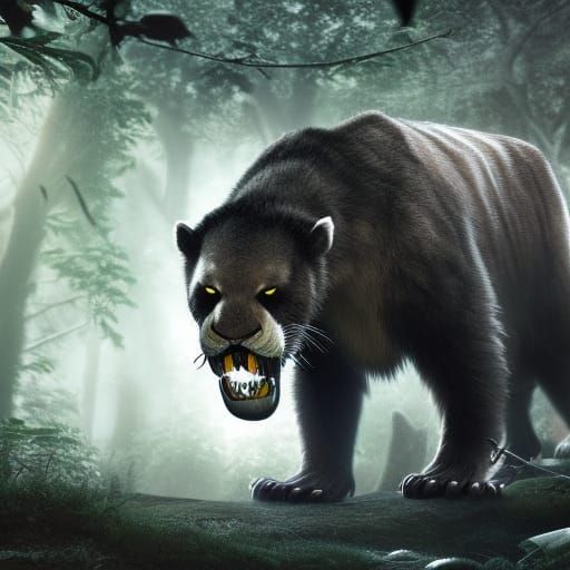 Sabertooth Tiger in Primeval Forest: Hyperrealistic Renderin...