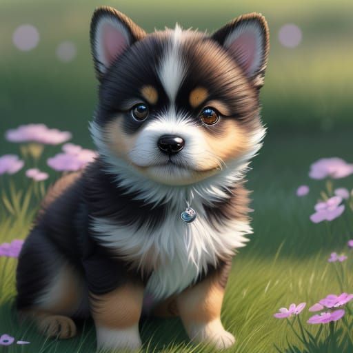 Chibi Puppy Running in Candy Meadow: 3D Anime Art