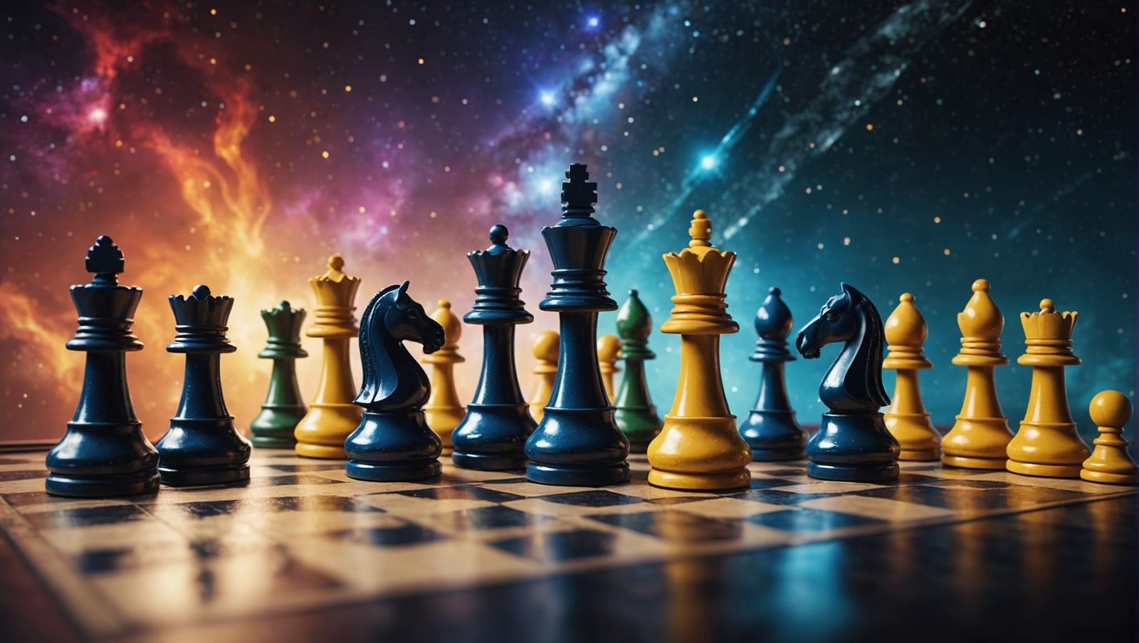 Chess Board in Space Hyperrealistic Splash Art