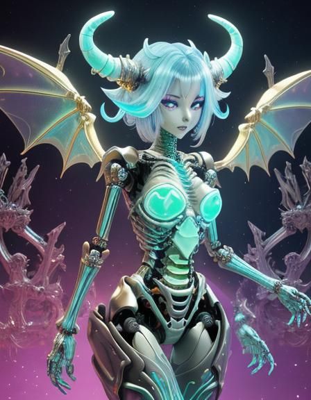 Chimera Girl with Dragon Wings in Anime Style