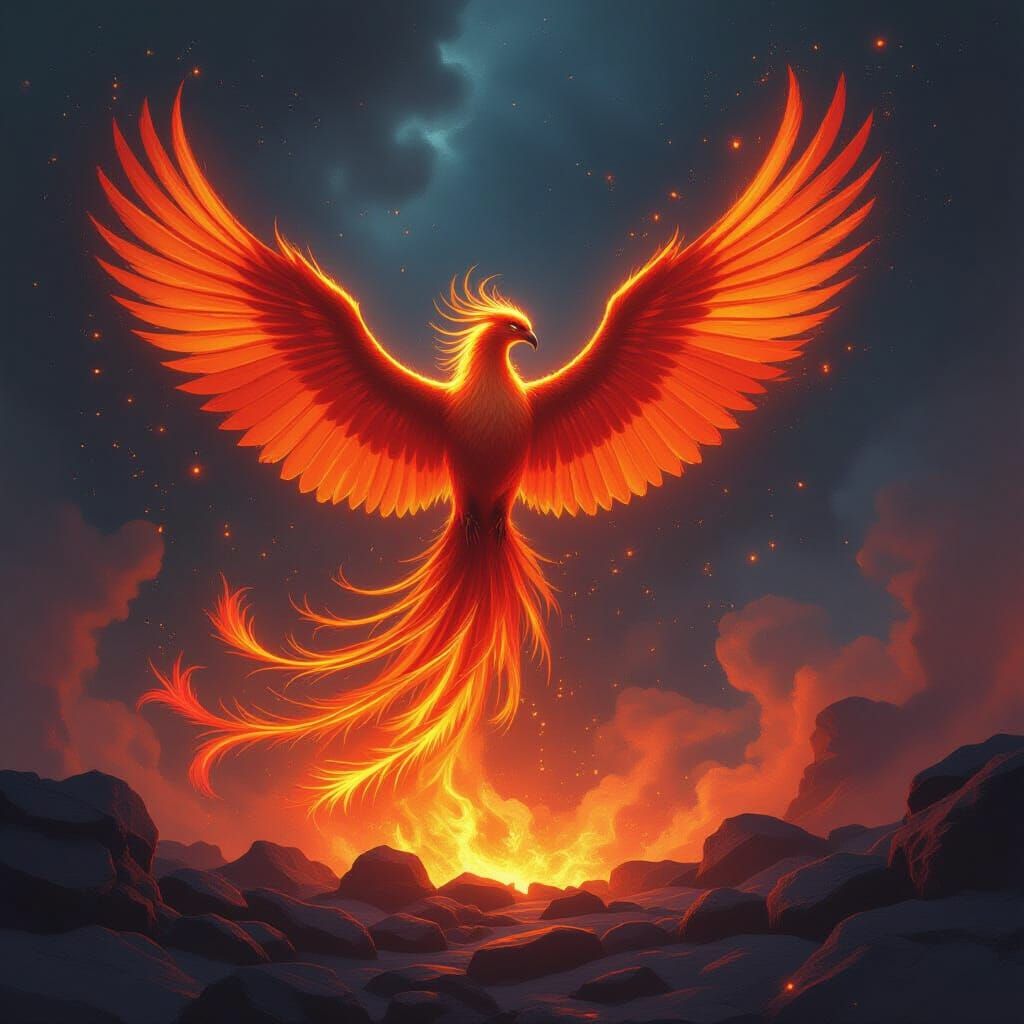 Majestic Phoenix Rises from Cosmic Embers in Fantasy Art Sty...