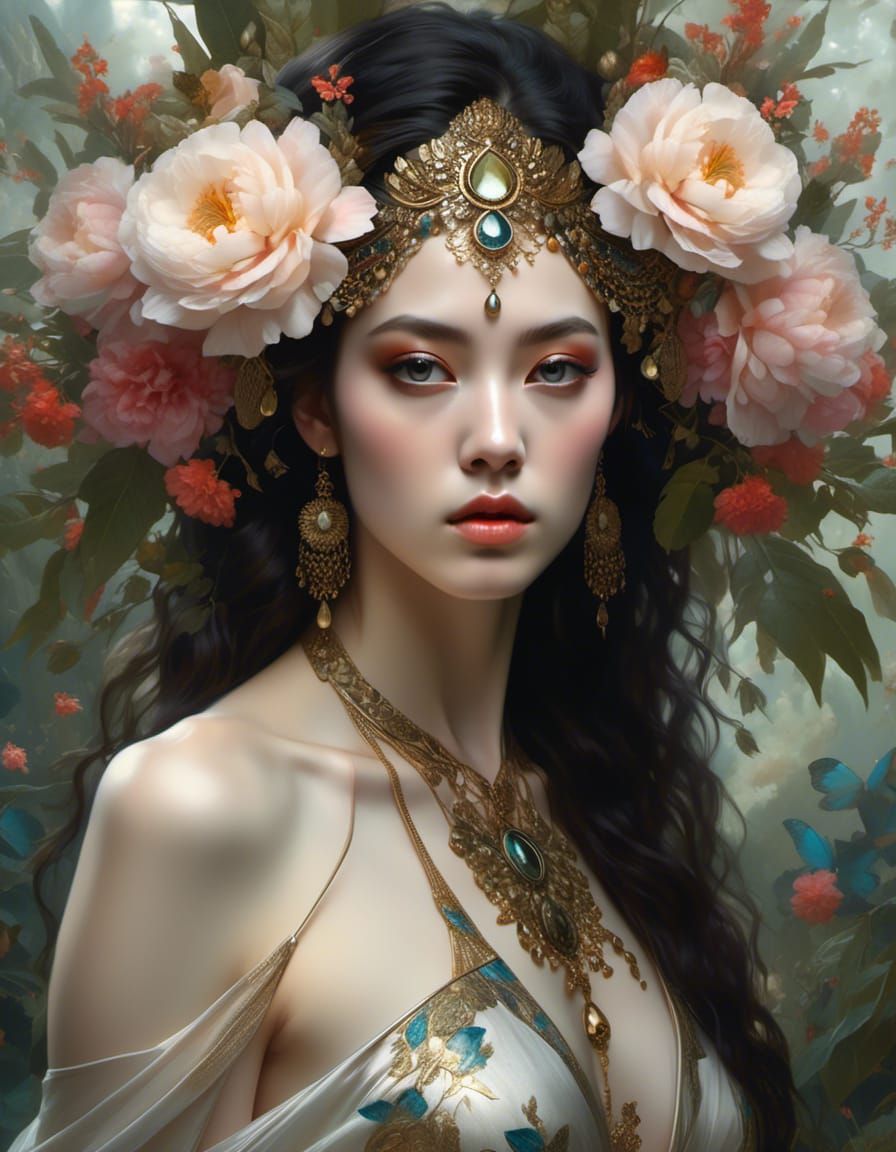 Intricate Eye Beauty: Nature Goddess Portrait