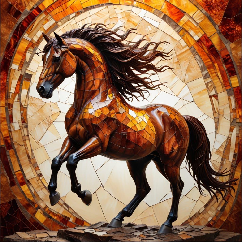 Glass Woman on Horse: Amber Mosaic Impression