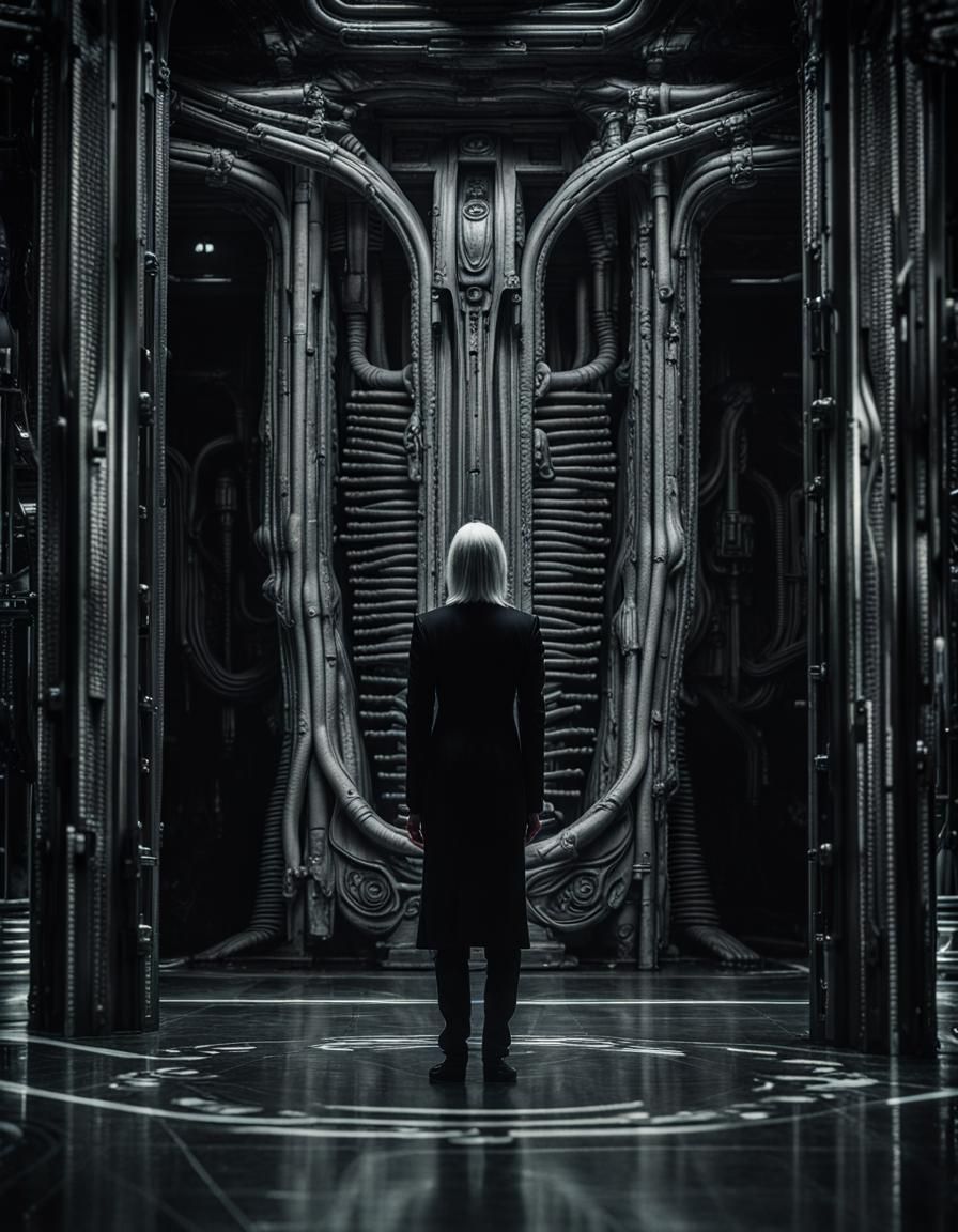 Dark Sci-Fi Portrait in H.R. Giger Style