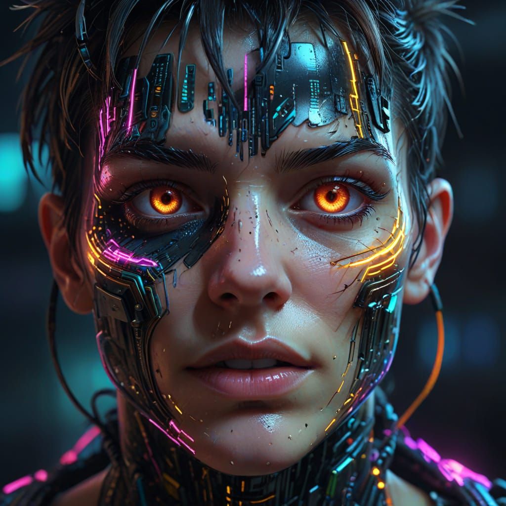 Cyberpunk Hacker Face in Glitch Art Style