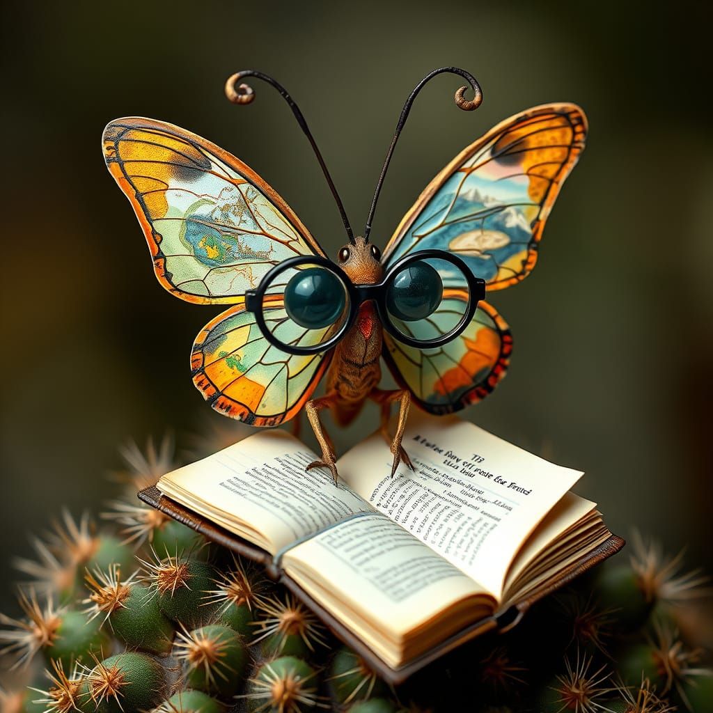 Confused Butterfly with Glasses on Cactus