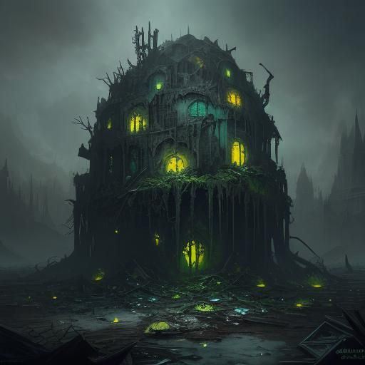 Grotesque Pupa Covered in Rotting Refuse: Dark Fantasy Art