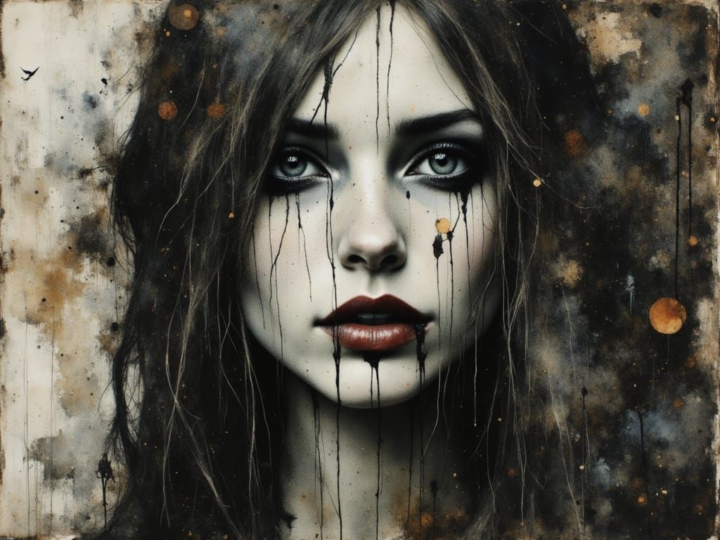 Surreal Female Figure Embodies Chaos in Watercolor and Ink