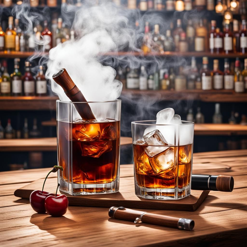 Whiskey Highball with Smoke Infusion in Hipster Bar