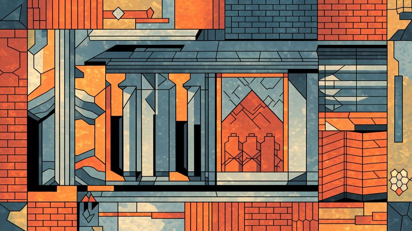 Abstract Metallic Shape in Retro Bauhaus Style