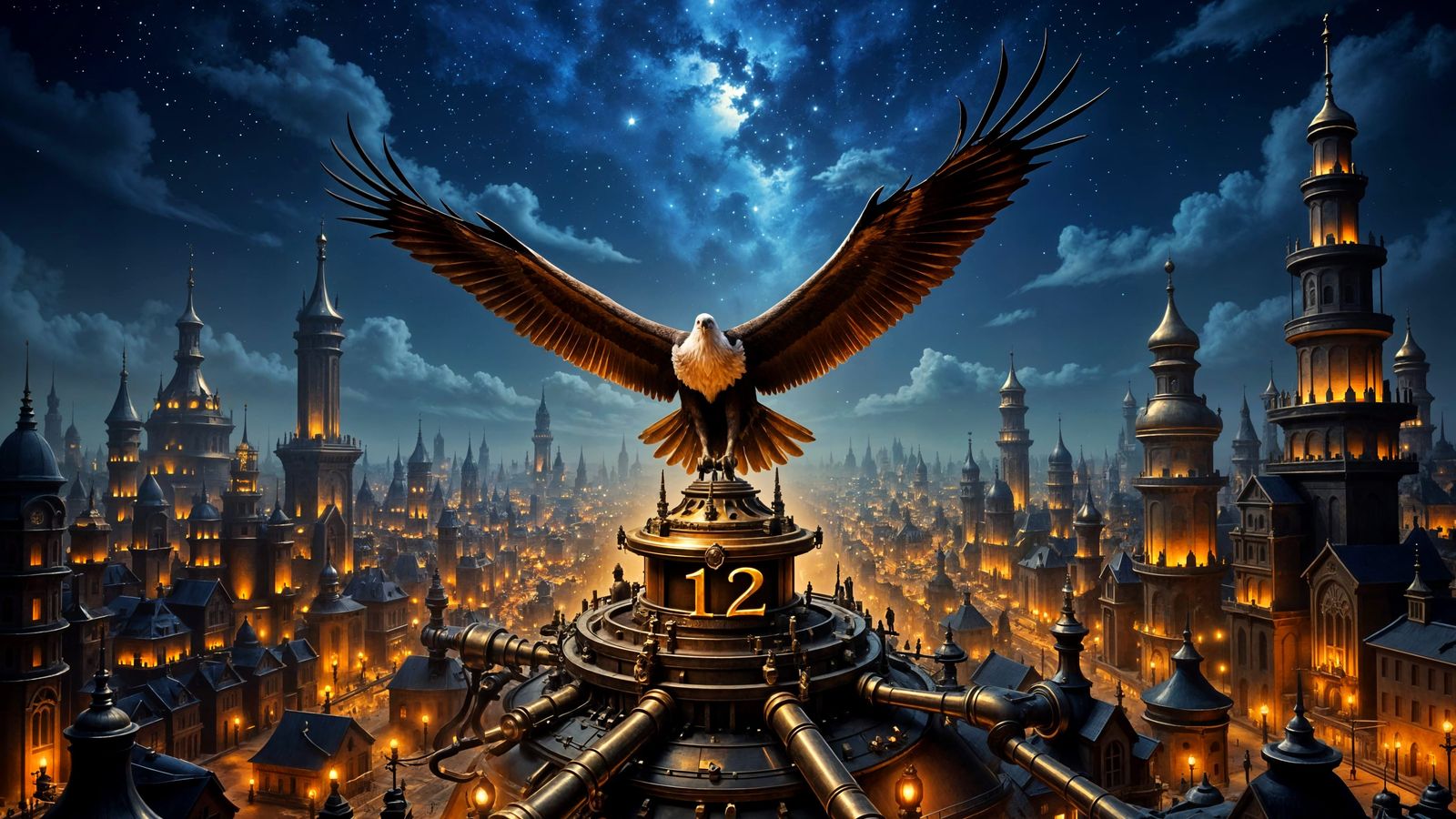 Majestic Eagle Soars Over Medieval City