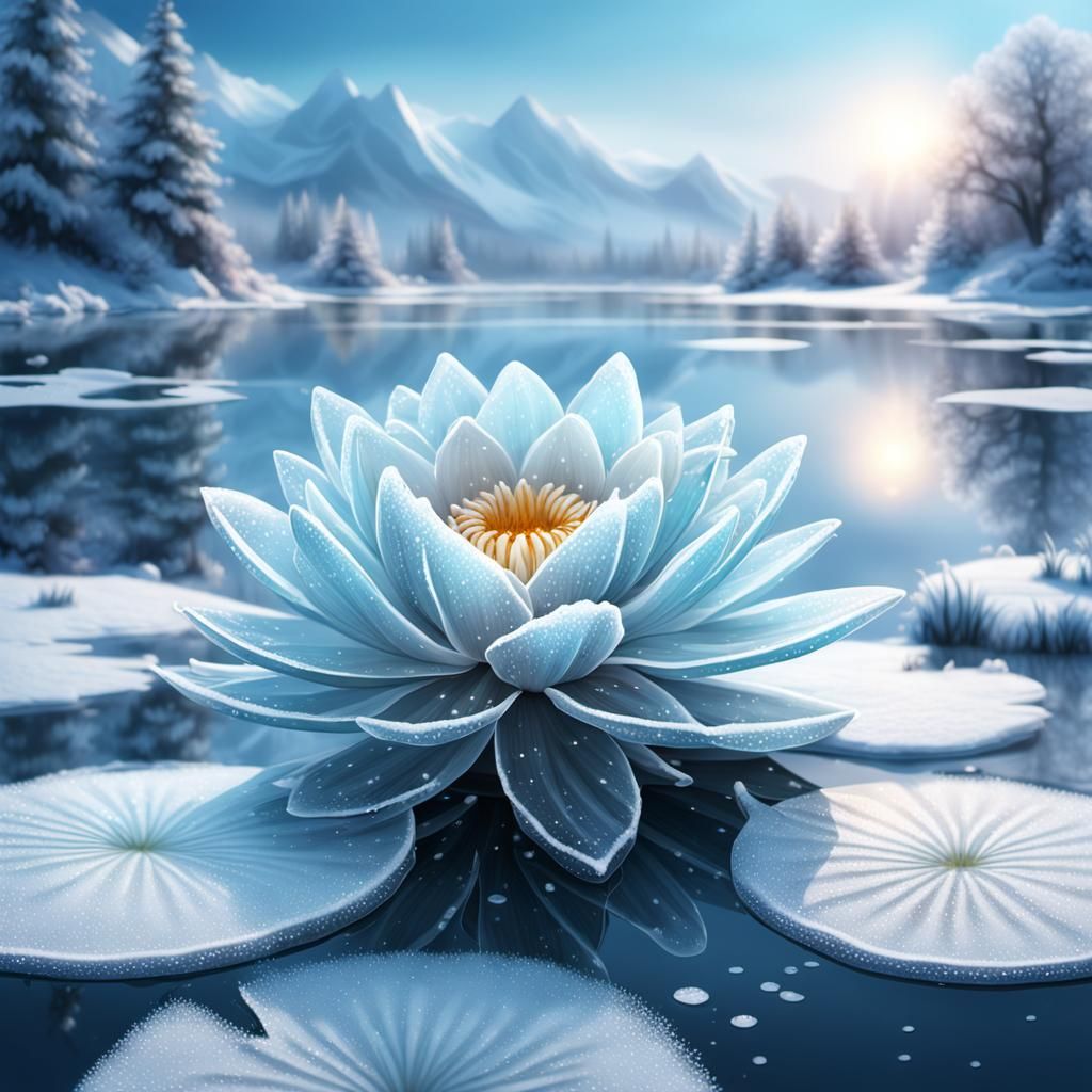 Frosted Water Lily on a Frozen Lake