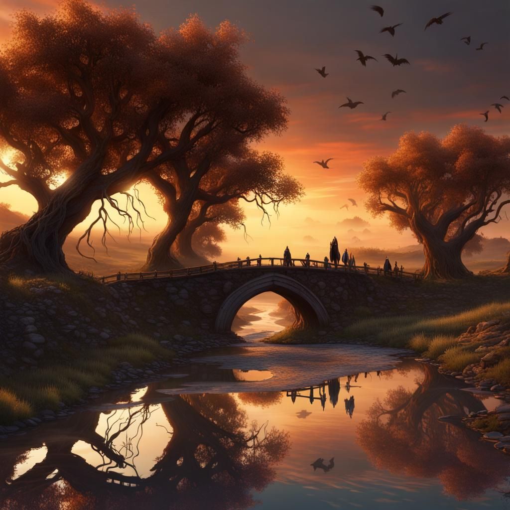 Ancient Road at Sunset: Detailed Matte Painting